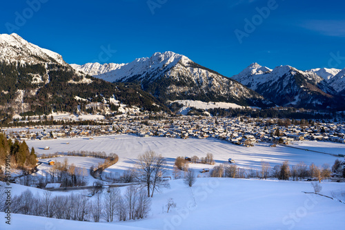 Oberstdorf, Germany, and Alps in the winter with snow covered landscape.