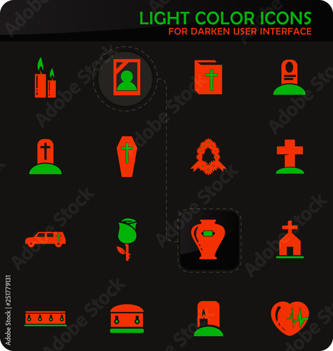 Funeral service icons set