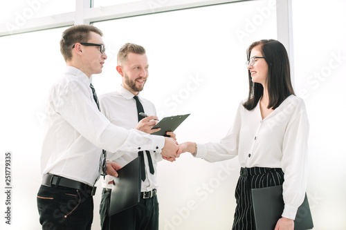 handshake of business partners at a meeting in the office.