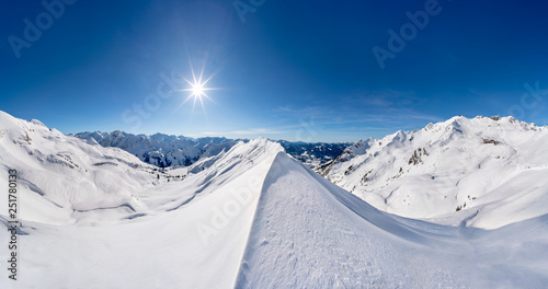 Alpine winter landscape of the Nebelhorn mountain near Oberstdorf, Germany, on a sunny day. photo