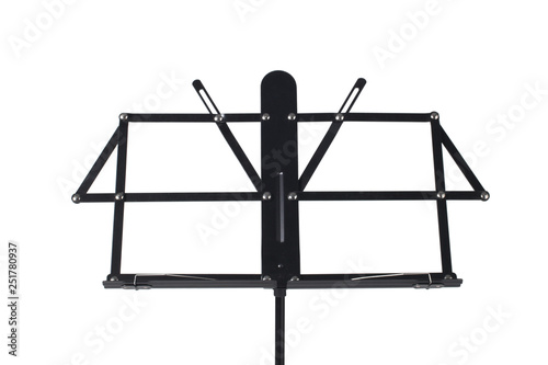 close up on a  black music stand isolated on white background  with clipping path and copy space for your text