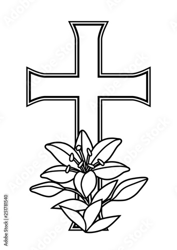 Happy Easter concept illustration. Cross and lilies.