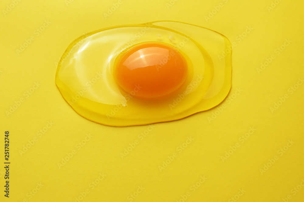Raw egg yolk on the yellow background Raw egg yolk on the yellow background