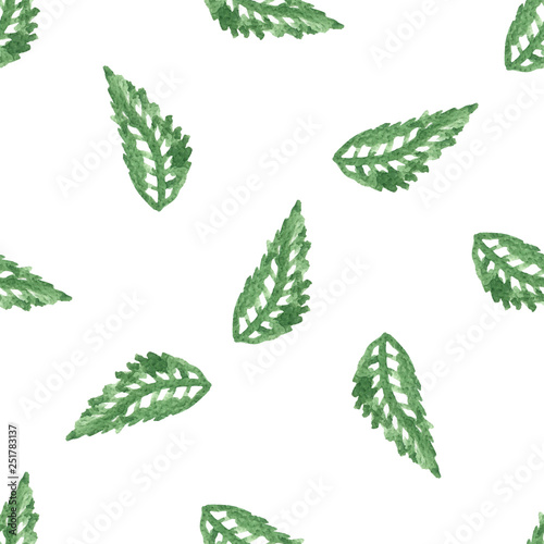 Watercolor style green leaf seamless background © ellinanova