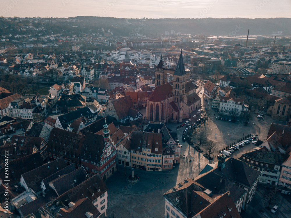 Obraz premium Aerial drone shot of Esslingen am Neckar, South Germany