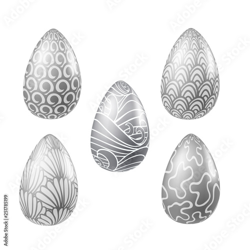 Vector set of silver easter realistic eggs 