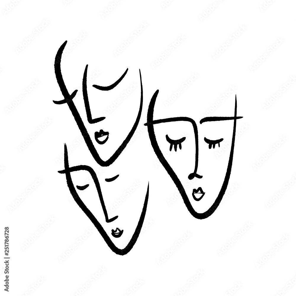 Simple hand drawn black and white trendy line portrait art. Abstract composition Simple hand drawn black and white trendy line portrait art. Abstract composition