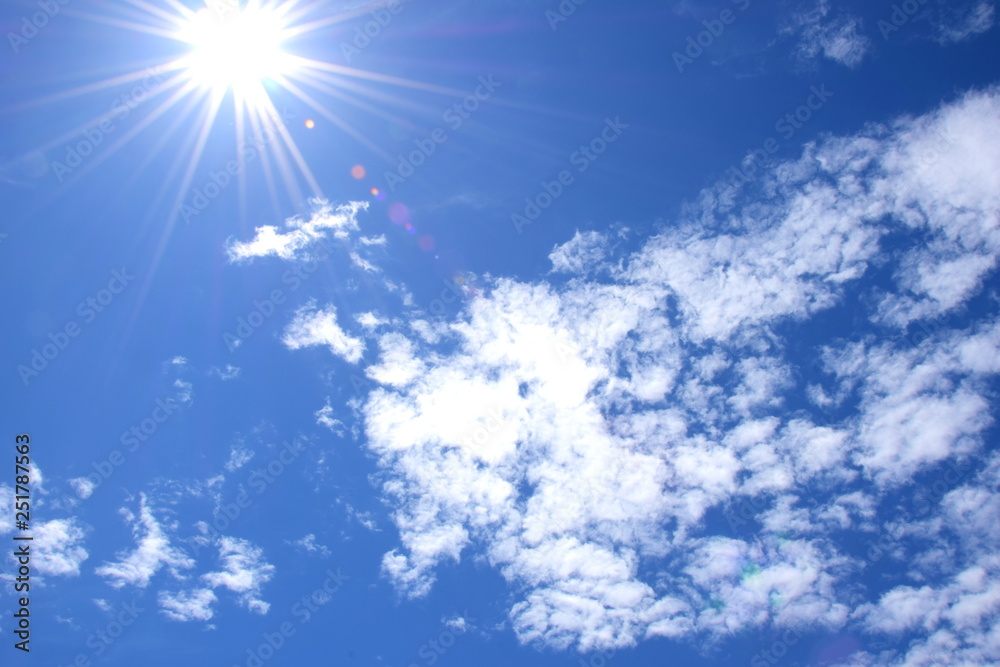 Hintergrund - weiße Wolken, Sonnenschein und blauer Himmel