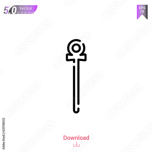 Outline cane icon isolated on white background. Line pictogram. Graphic design, mobile application, old Egypt icons, logo, user interface. Editable stroke. EPS10 format vector illustration