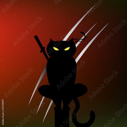 cat ninja illustration vector. a cat with a bandage. martial arts Japan