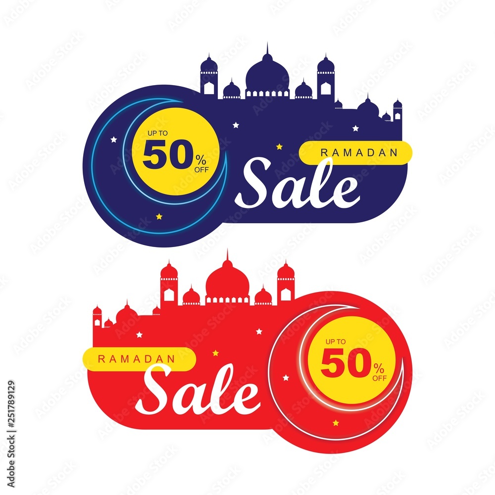 Ramadan sale banner,discount and best offer tag, label or sticker set on occasion of Ramadan Kareem and Eid