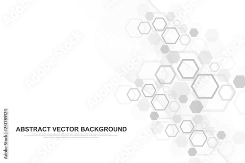 Scientific molecule background for medicine, science, technology, chemistry. Wallpaper or banner with a DNA molecules. Vector geometric dynamic illustration.