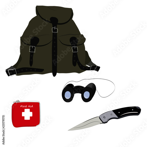 Rucksack messer fernglas erste hilfe set
