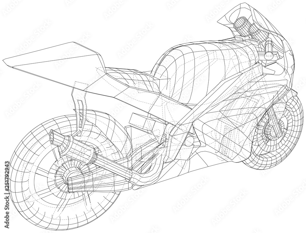 Blueprint sport bike. EPS10 format. Vector created of 3d.