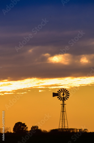 Landscape with windmill at sunset, Pampas, Patagonia,Argentina