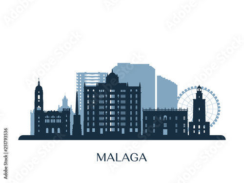 Malaga skyline, monochrome silhouette. Vector illustration.