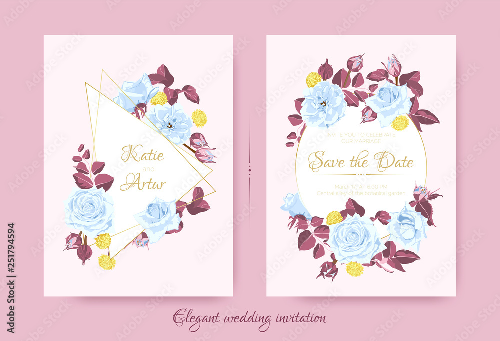 Wedding Card Templates with Vintage Roses.