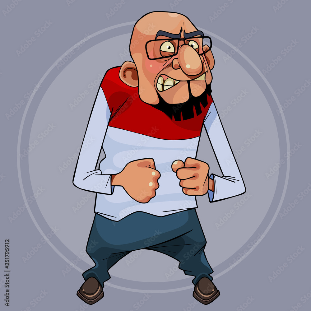 cartoon character a bearded man clenched his fists in anger Stock Vector |  Adobe Stock