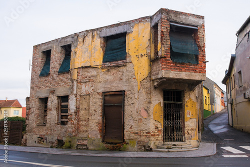 The Phoenix Monument in Vukovar, Vukovar-Srijem Country, Slavonia, eastern Croatia. This derelict building was damaged buring the Balkans War and has been left unrestored as a war memorial