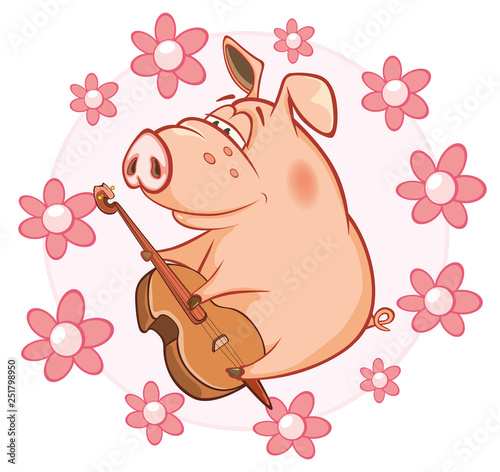  Vector Illustration of a Cute Pig. Cartoon Character 