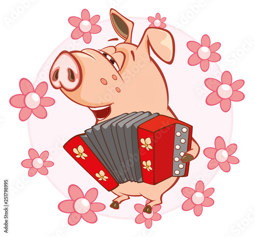Vector Illustration of a Cute Pig. Cartoon Character 