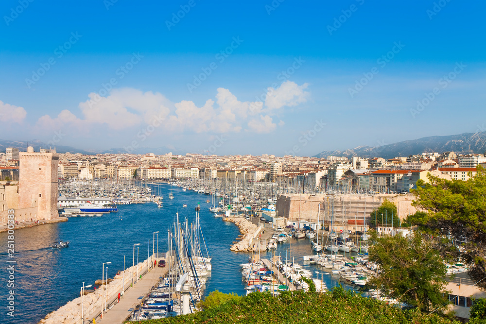 Panoramic view of Marseille harbor (Europe-France)