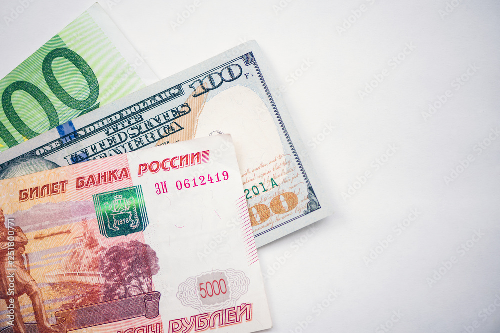 Dollar, euro,ruble banknotes. International currencies. Dollar, euro,ruble banknotes. International currencies.