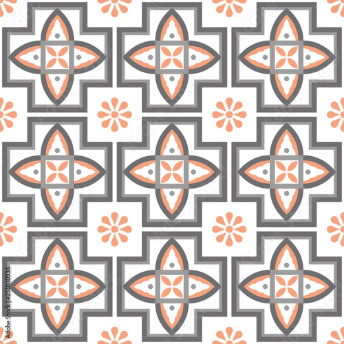 Decorative pattern for the background, tile and textiles. It is assembled from modular parts. Vector. Seamless.