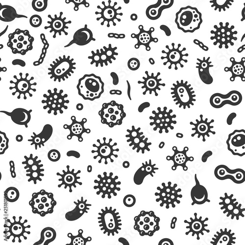 Bacteria and Virus Microbe Seamless Pattern. Vector Background