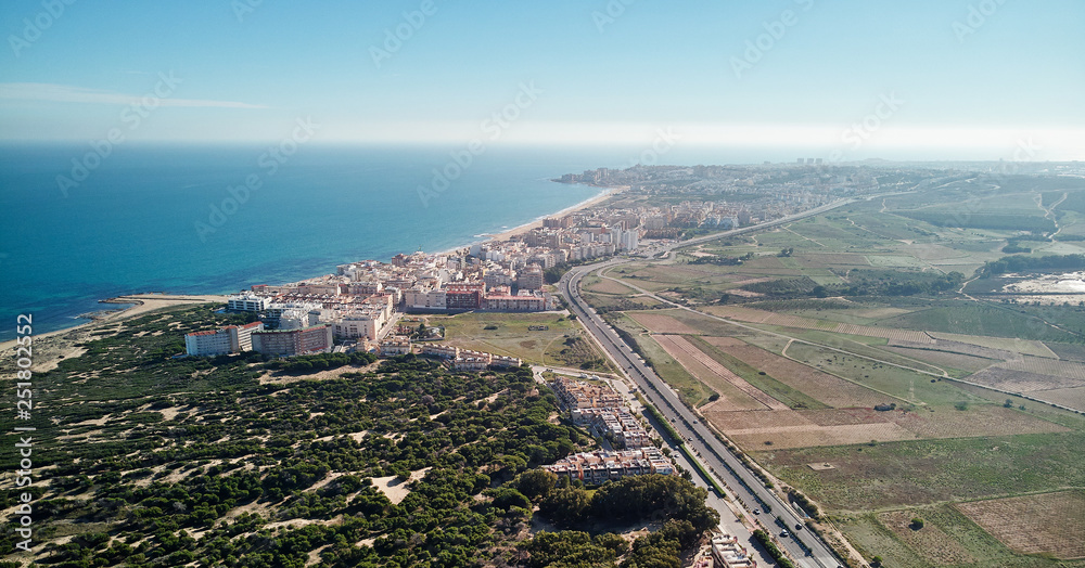 Aerial view La Mata coastline. Spain