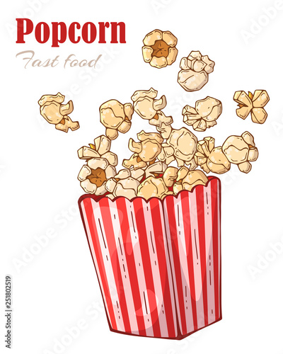 Vector illustrations on the snacks theme: popcorn box.