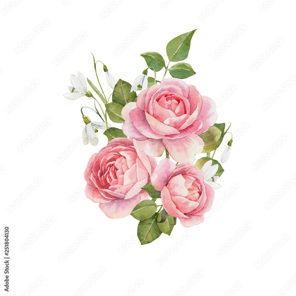 Watercolor rose vector omposition - obrazy, fototapety, plakaty 