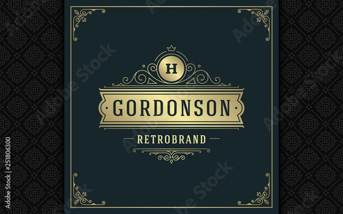 Luxury logo template vector golden vintage flourishes ornament.