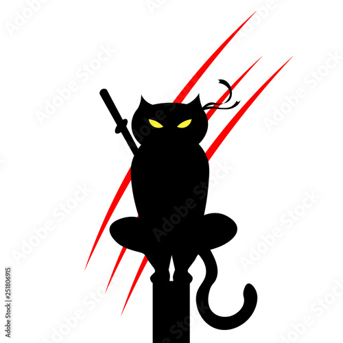 cat ninja illustration vector. a cat with a bandage. martial arts
