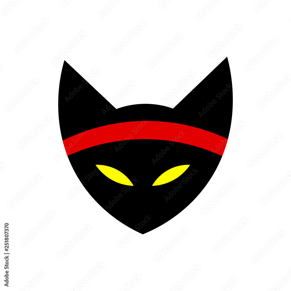 Cat ninja illustration vector. Japan cat fox logo, icon Stock