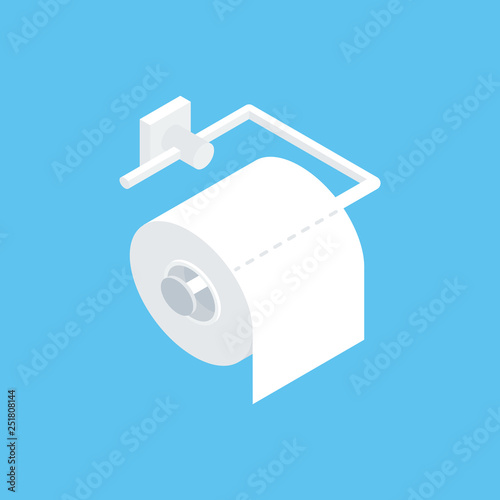 Fixing toilet paper holder. Vector illustration of isometric isolated icon for restroom. Clean flat style.