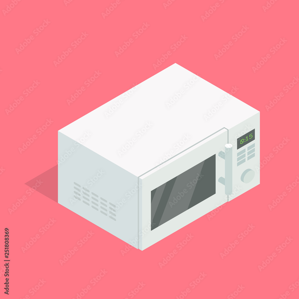 White microwave oven. Isometric vector illustration. Isolated icon of kitchen appliances. White microwave oven. Isometric vector illustration. Isolated icon of kitchen appliances.