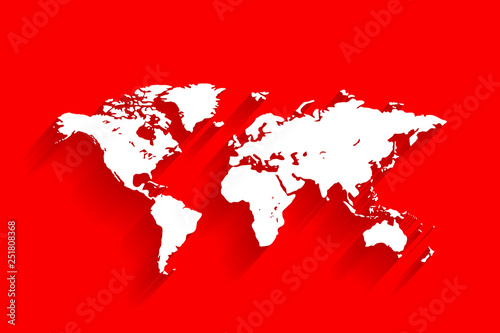 White world map on red background  vector