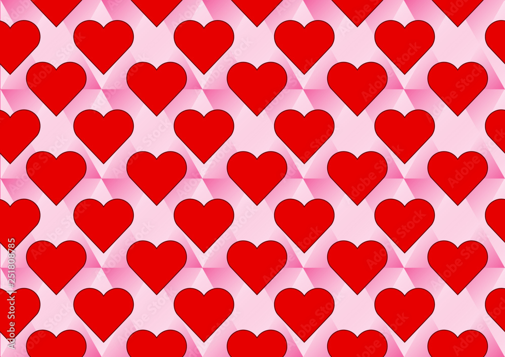 Pattern Seamless Red Hearts on a pink triangle background Pattern Seamless Red Hearts on a pink triangle background