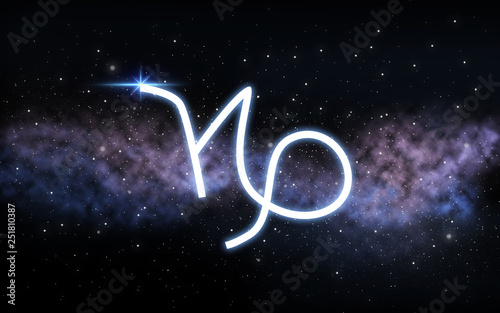 astrology and horoscope - capricorn zodiac sign over dark night sky with stars and galaxy background