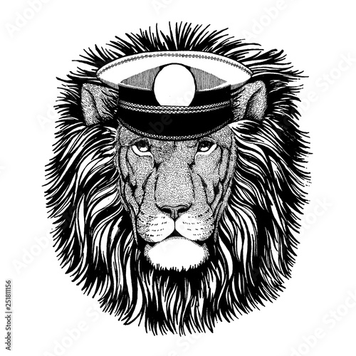 Lion. Hand drawn picture for tattoo, emblem, badge, logo, patch, t-shirt