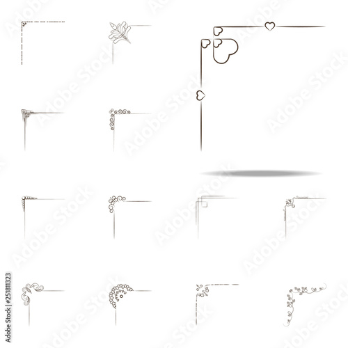 Vintage corner, swirls, filigree ornate frames, design elements icon. Corner border icons universal set for web and mobile
