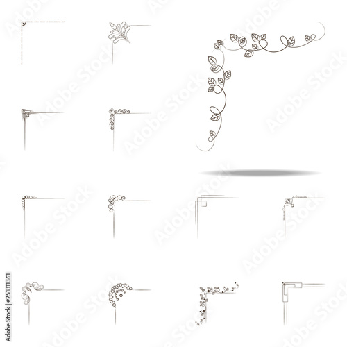 Vintage corner, swirls, filigree ornate frames, design elements icon. Corner border icons universal set for web and mobile