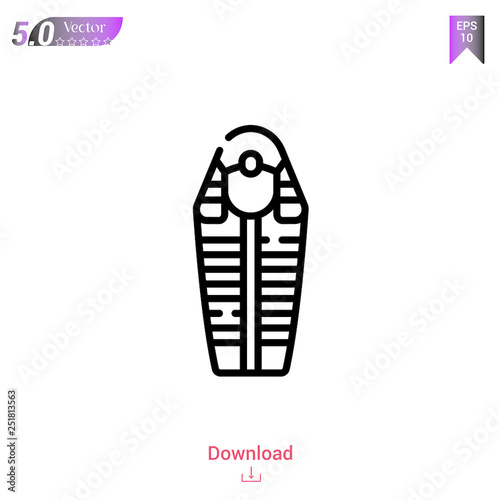 Outline sarcophagus icon isolated on white background. Line pictogram. Graphic design, mobile application, old Egypt icons, logo, user interface. Editable stroke. EPS10 format vector illustration