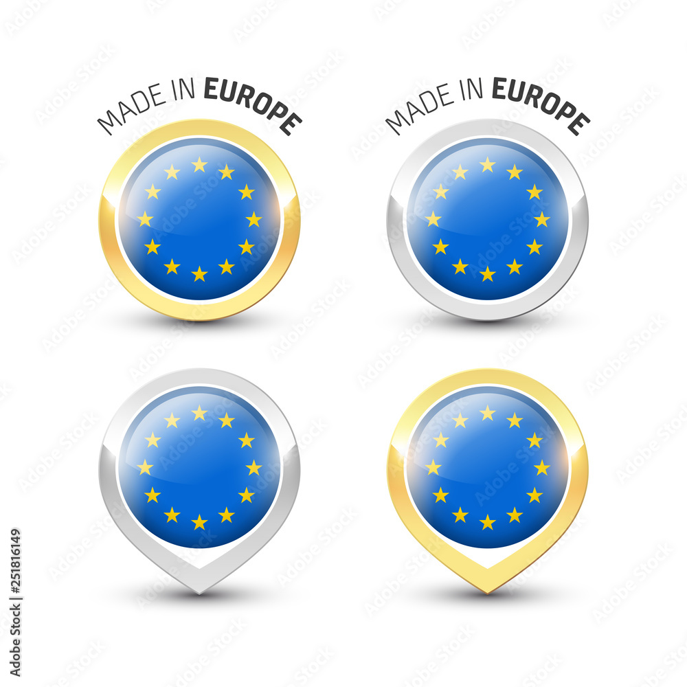 Made in Europe EU - Round labels with flags Made in Europe EU - Round labels with flags