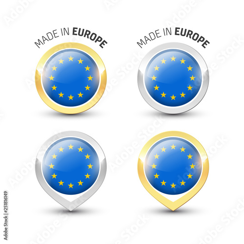 Made in Europe EU - Round labels with flags