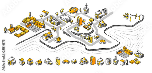 Drawing Doodle Isometric Building Set.