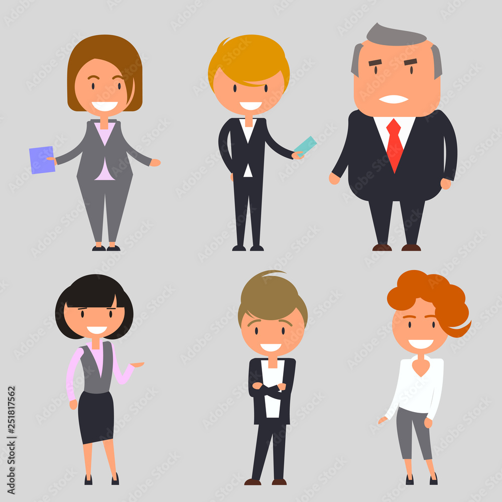 Group of office workers with the boss. Flat cartoon characters