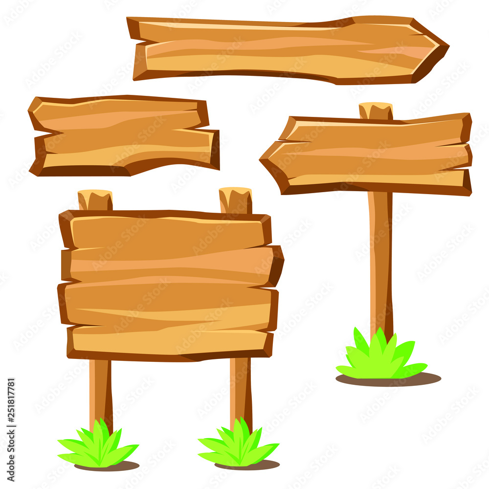 Cartoon wooden boards as banners signs and pointers. Western style information Cartoon wooden boards as banners signs and pointers. Western style information