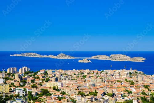 Fototapeta Naklejka Na Ścianę i Meble -  Chateau d'If. Panoramic view of Bay of Marseille, islands and Castle If.